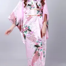 Розовый Азиатский японский Винтаж оригинальная традиция шелк юката кимоно платье с Оби Один размер H0058
