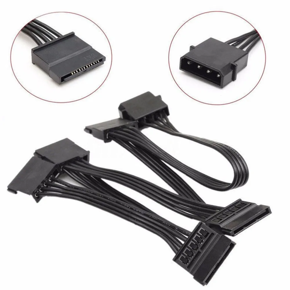 4Pin IDE to 5 Port 15Pin SATA Power Cable 18AWG Wire Power Cord Lead For Hard Drive HDD SSD PC