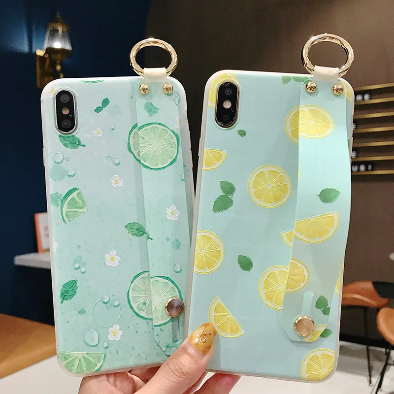 

SoCouple Wrist Band Phone Holder Case For Samsung Galaxy S10 S9 S9 Plus S10e Note 9 8 Flower Lemon Wrist Strap Soft TPU Cover