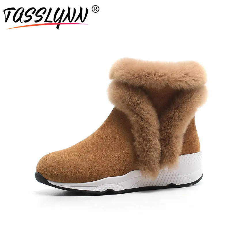 

TASSLYNN 2018 Casual Women Ankle Boots Warm Cow Suede Women Shoes Fur Winter Shoes Med Heel Fur Round Toe Snow Boots Size 34-40