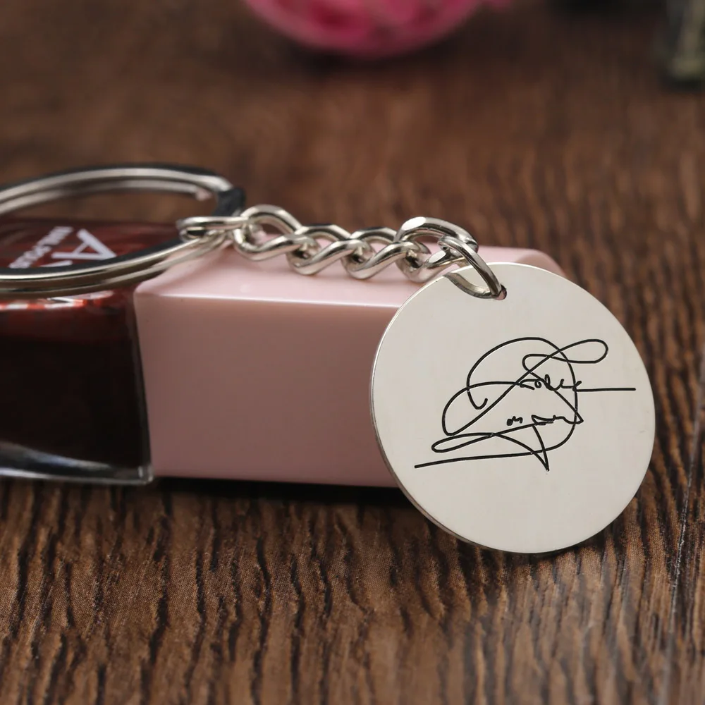 925 Solid Silver Engraved Signature Pendant Keychain Custom Written