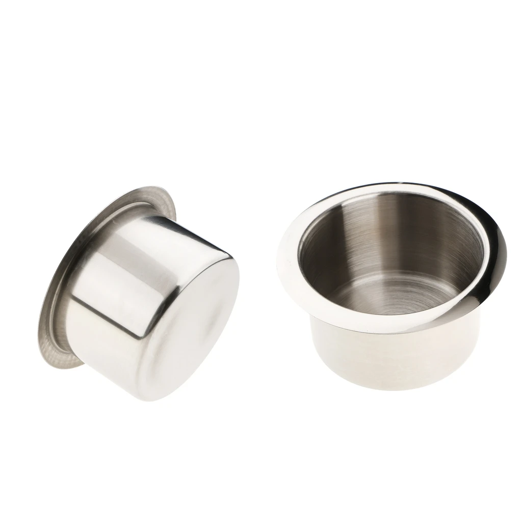 2 Pieces Stainless Steel Polished Cup Drink Holders for Marine Boat Caravan Car 84 x55 mm (3.31x2.17 inches)