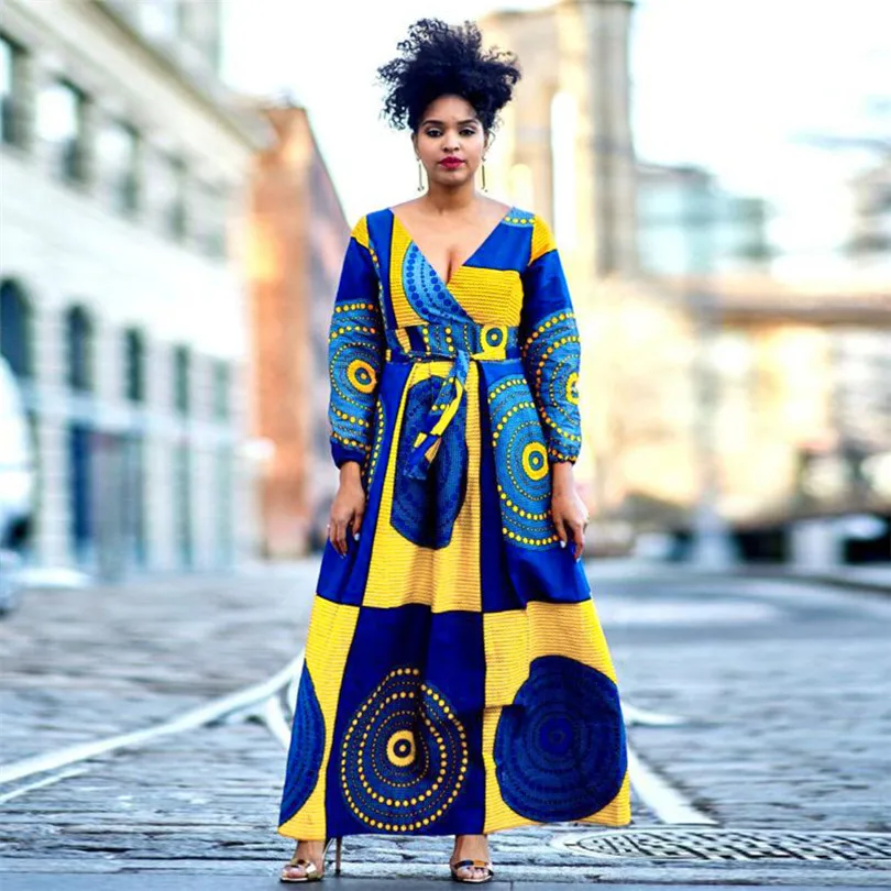 

African Long Maxi Dresses Traditional African Clothing Dashiki Time-limited Real Large Swing Waist Long Sleeve Dress Women