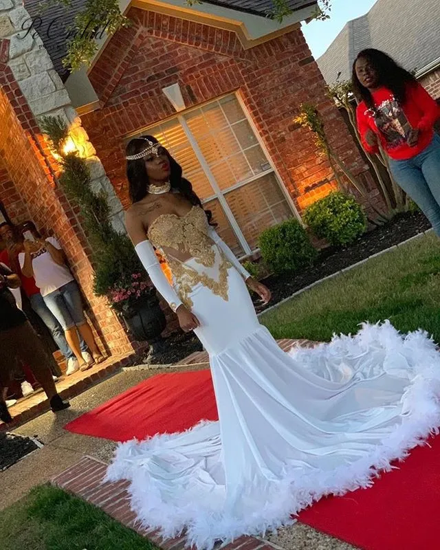 PEORCHID белое и Золотое Африканское платье для выпускного вечера с рукавами аппликацией Кружева Перо вечерние платья Vestido Формальные Largo