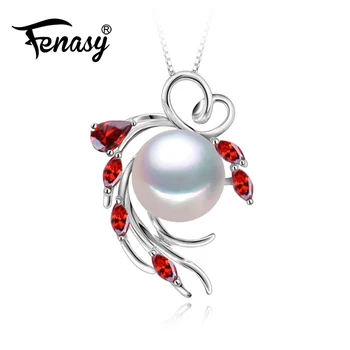 

FENASY 925 sterling silver pendants natural Pearl necklace , Ruby beryl jewelry pearl accessories necklaces women for lovers