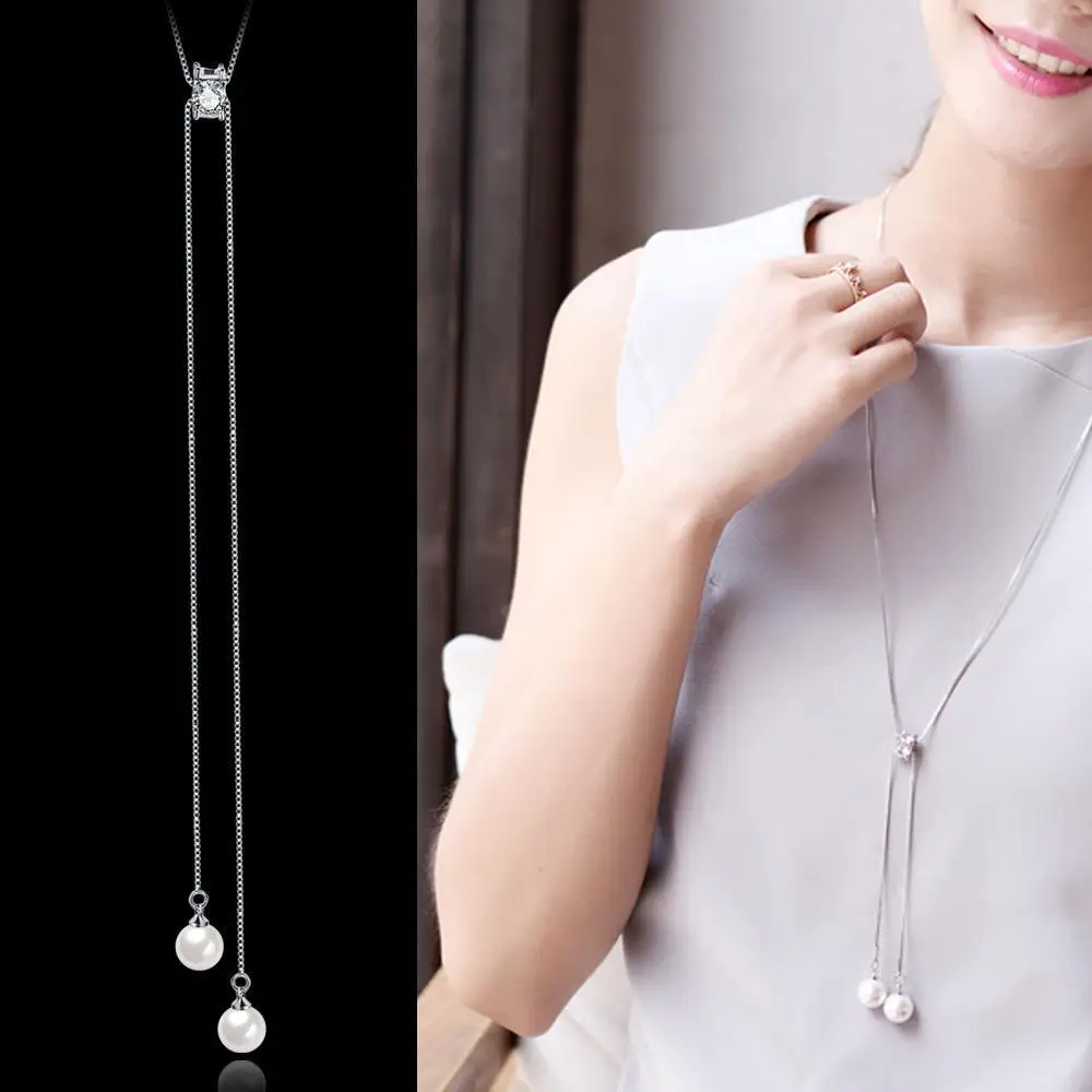 

Pearl Sweater Chain Simple Necklace For Women Necklaces & Pendants 925 Sterling Silver Jewelry Charms Jewellery Choker Colar M14
