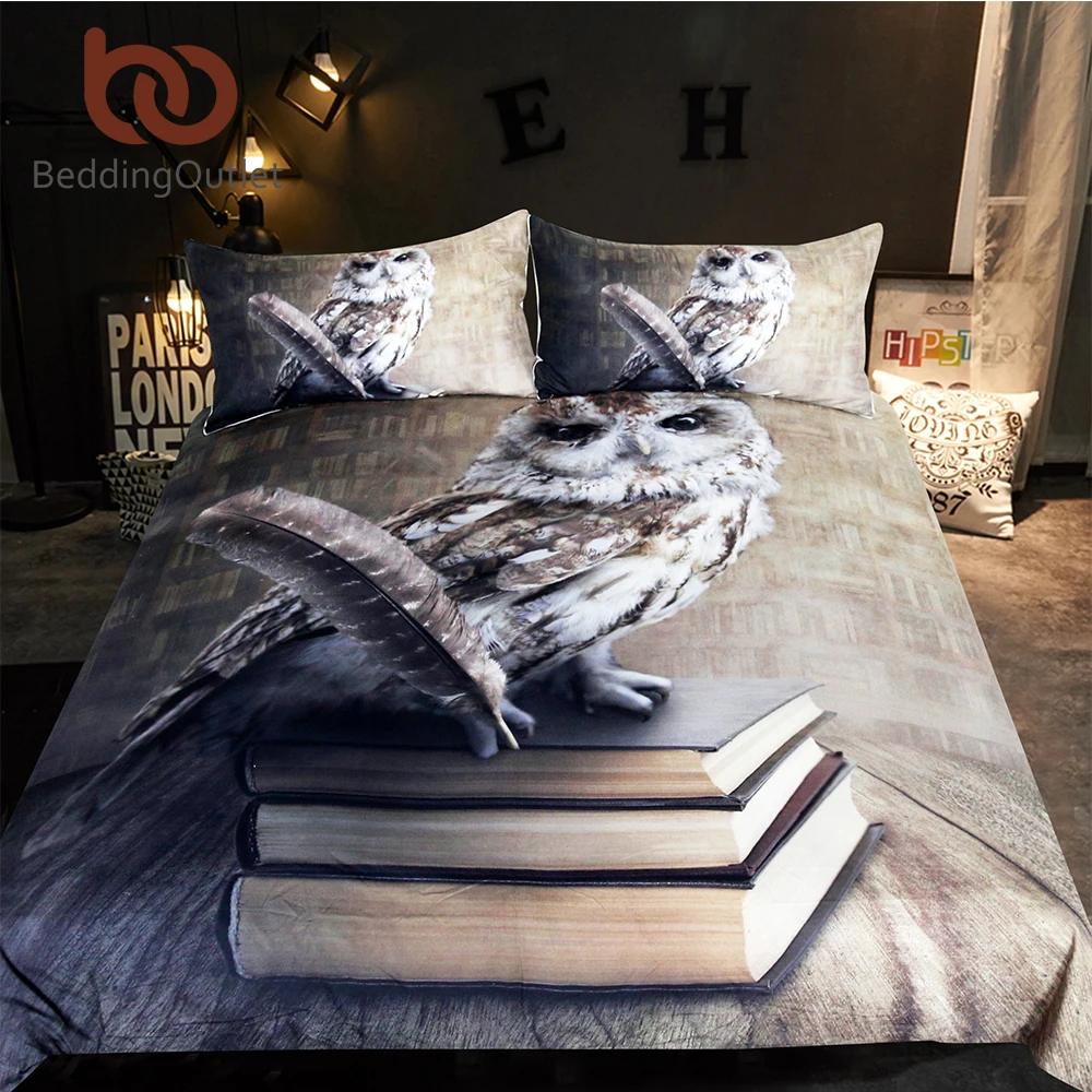 

BeddingOutlet Owl Bedding Set Queen Vivid Printed Duvet Cover 3D Books Animal Bedspreads for Adults Microfiber 3-Piece Bed Set