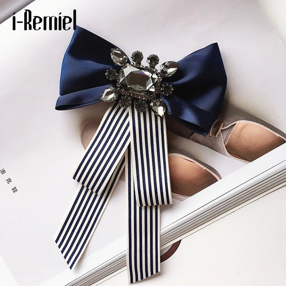 i Remiel Bowknot Bows Brooch Fabric Crystal Ribbon Pins And Brooches