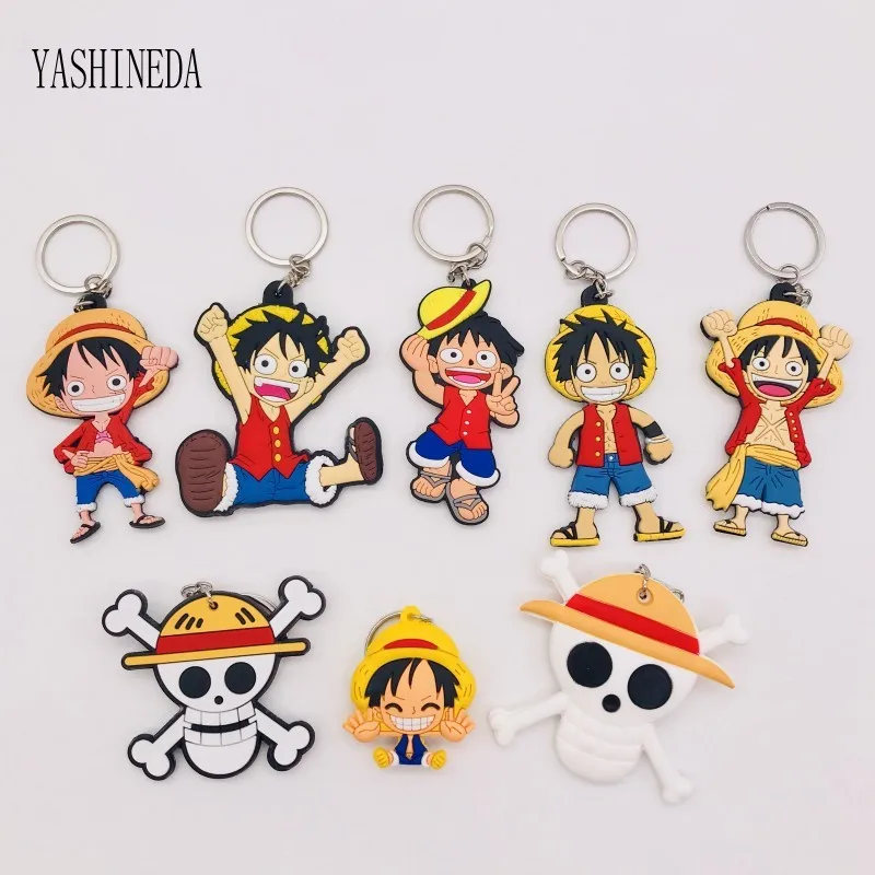 

10PCS Cartoon Figure One Piece Keychain Soft PVC 3D Double Side Anime Key Chain Key Ring Kids Trinket Key Holder Party Gift