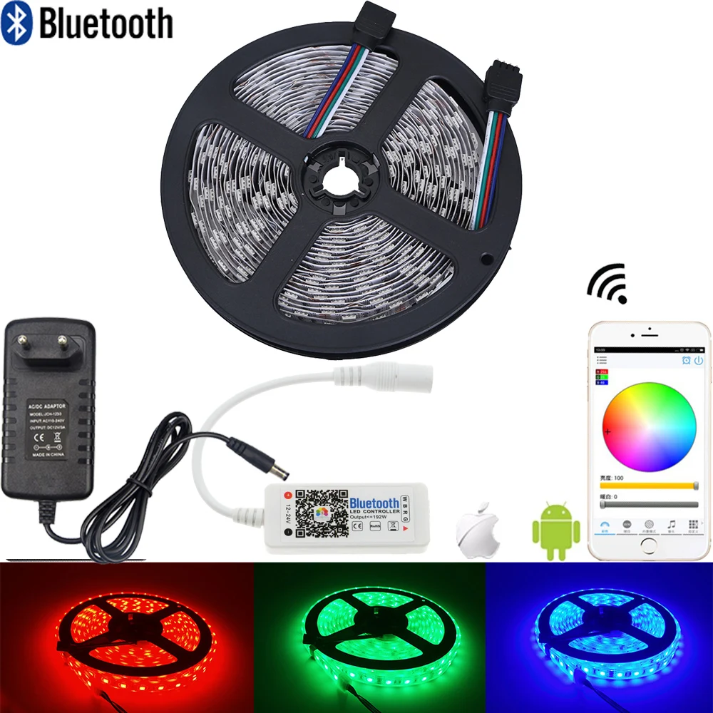 5050 RGB Bluetooth LED светодиодные полосы 5 м 10 м полный комплект Водонепроницаемый IP65 RGB контроллер Bluetooth LED контроллер DC12V США ЕС адаптер