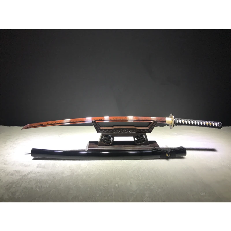 Японский военный нож Katana 102 см рифленый железный черный деревянный футляр|sword