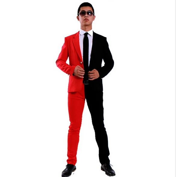 S-6xl Новый 2021 мужской тонкий Dj черный красный Асимметричный мозаика певица костюм