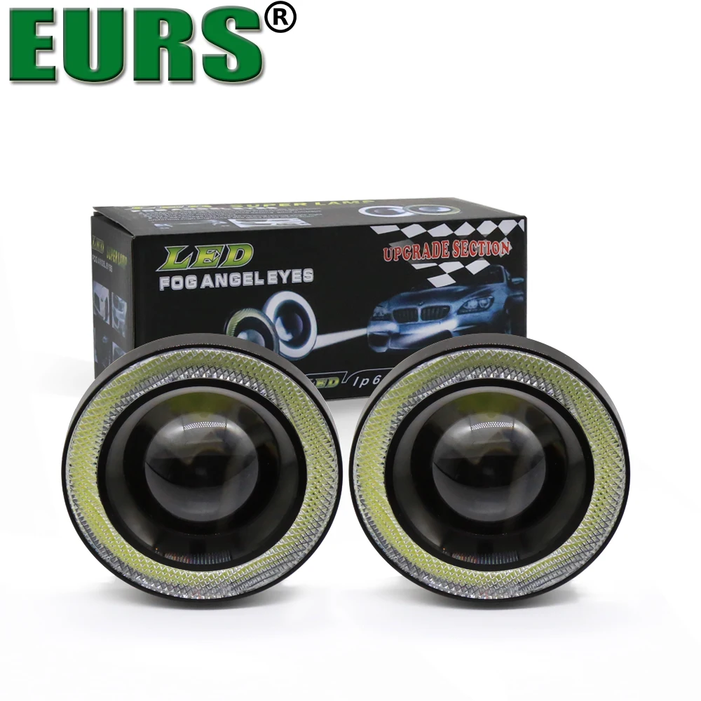 EURS(TM) 2PCS LED lamps DRL Daytime Running Light 3200lm 12V COB Projector Fog lights Lens Angel Eyes Car Styling 89mm white 10W EURS(TM) 2PCS LED lamps DRL Daytime Running Light 3200lm 12V COB Projector Fog lights Lens Angel Eyes Car Styling 89mm white 10W