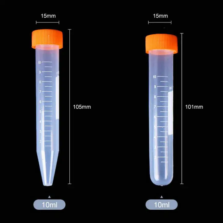 50 шт./лот, 10 мл, центробежная трубка с острым дном, коническая Нижняя пластиковая центрифужная трубка с винтовой крышкой