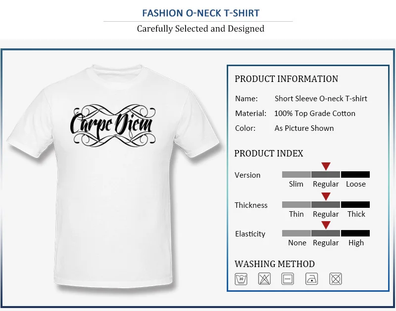 Newest Casual T Shirts Autumn 100% Cotton Round Neck Tops Tees Short Sleeve Casual Carpe Diem Tee-Shirts Top Quality Carpe Diem