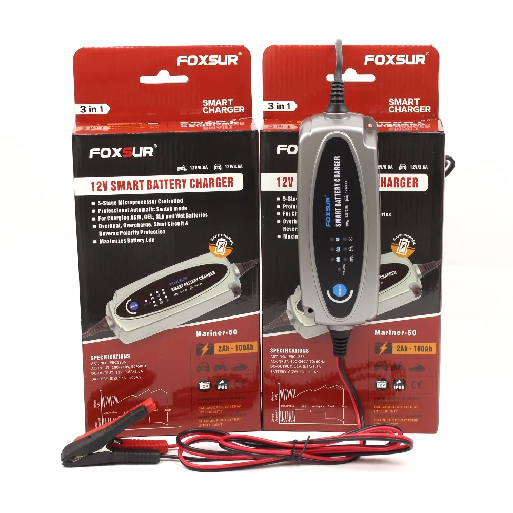 FOXSUR 12V 0.8A и 3.6A полностью автоматический мотоцикл автомобиль скутер сухой влажный
