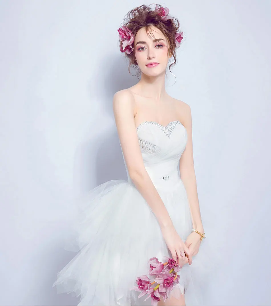 Ladybeauty низкая цена принцесса свадебное платье со складками бисером высокая/низкая Свадьба Growns короткий Поезд формальное платье
