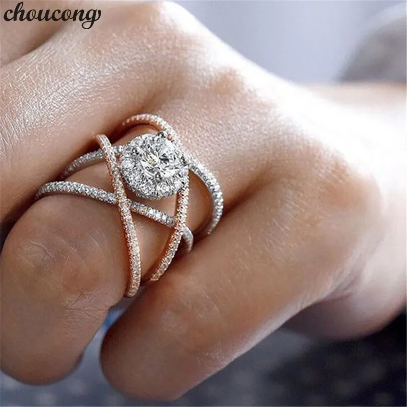 

choucong Cross Promise Finger Ring Rose Gold Filled 925 Silver AAAAA cz Engagement Band Rings For Women Party Jewelry