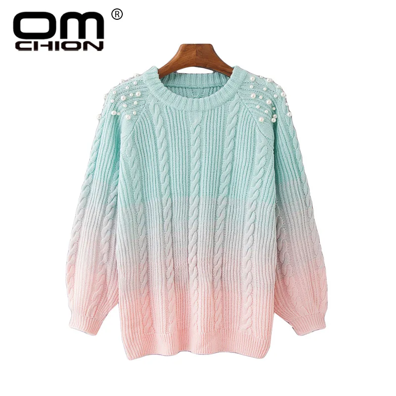 Свитер OMCHION Pull Femme с круглым вырезом градиентным жемчугом и бусинами для женщин на