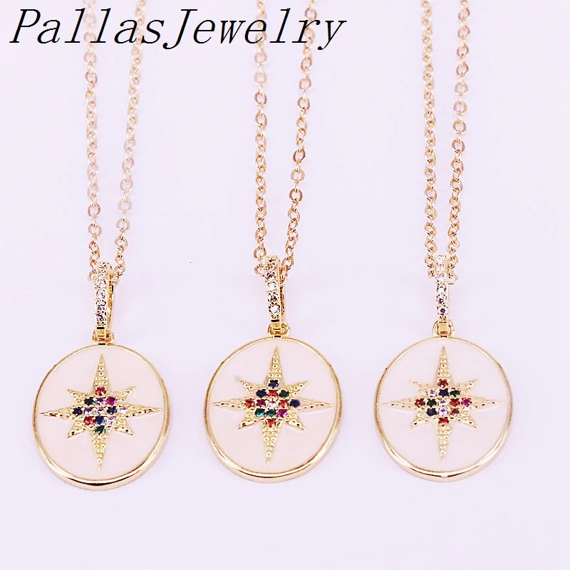 

10Pcs NEW DESIGN Multi Zirconia Fashion Colorful CZ Micro Paved Enamel Gold Color Pendant Necklaces