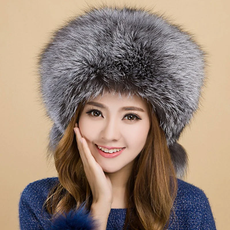 Модная женская зимняя кожаная соломенная шляпа, лисий мех Maubere, женская шапка из меха енота, зимний стиль, холодная и теплая
