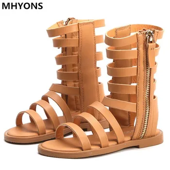 

MHYONS Girls Sandals New 2019 Summer Open-toed Long Zip Gladiator High Sandals Size 21-30 Baby Toddler Girl Sandals Black Brown
