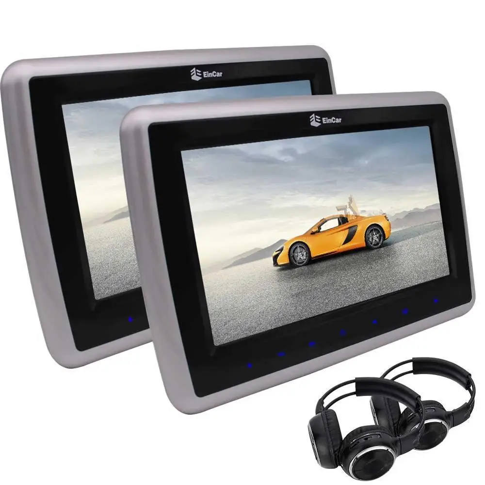 Pair of headset included! Dual 9'' Backseat DVD Player Car Headrest Monitor Support HDMI/USB/SD Input IR/FM/Speaker 32 Bits Game