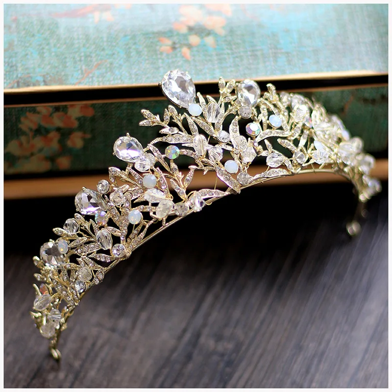 Vintage Gold Leaf Bridal Crowns Wedding Hair Accessories Bridal Headpiece Tiaras Wedding Tiara Diadem Crown