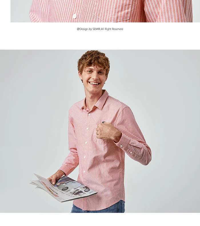 SEMIR, осенняя мужская рубашка, новинка, тонкая, в Вертикальную Полоску, Повседневная рубашка, мужская, шикарная, дюймовый, с длинным рукавом, хлопковая, в полоску, рубашка, для мужчин