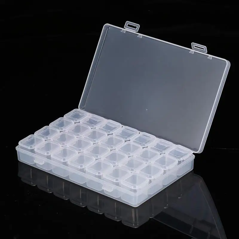

28 Slots Rhinestone Box Transparent Rhinestone Gem Bead Container Storage Box Nail Art Decoration Carrying Case
