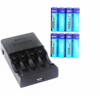 

8pcs 1.5v 3000mWh mAh rechargeable Lithium AA battery + 4 slots AA AAA Charger
