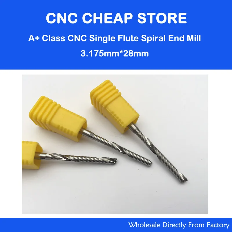 5Pcs 3.175*3.175*28MM Single Flute Aluminum Milling Cutter, Quality End Mill Tool, CNC Router Bit, on Aluminum,Copper