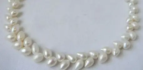 Ручной работы 18 ''8 мм x 11 мм белый Teardrop пшеницы пресноводный жемчуг чокер