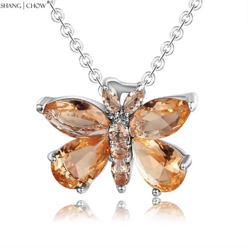 

Fashion Jewelry Butterfly Champagne Morganite Stone 925 Sterling Silver Pendant for women Career Wear P0420