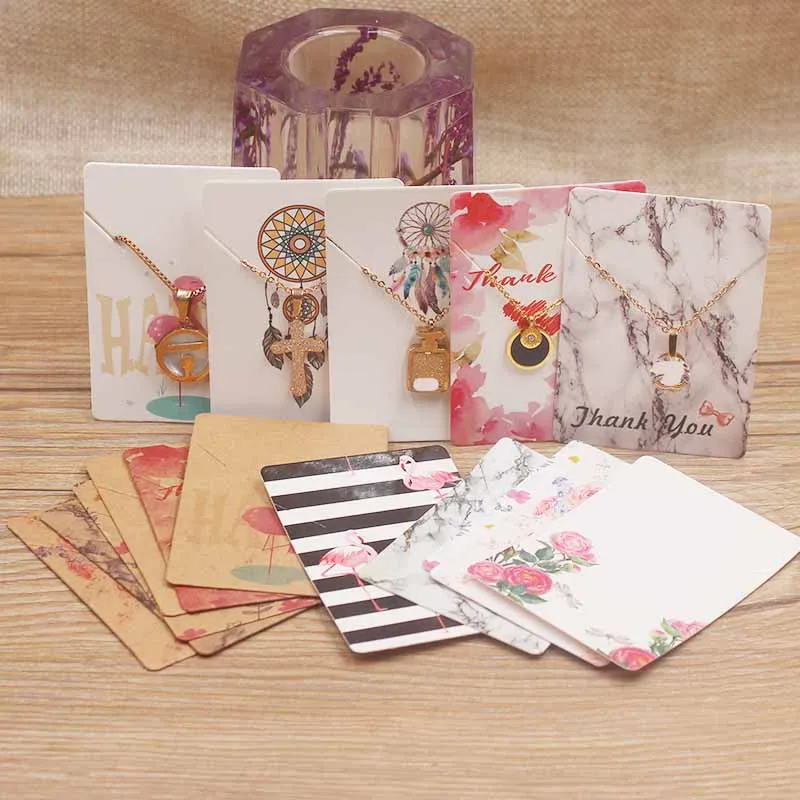 

20pc Newest vintage kraft necklace pendant package card DIY handmade flower/marble style jewelry charms paper display tag card