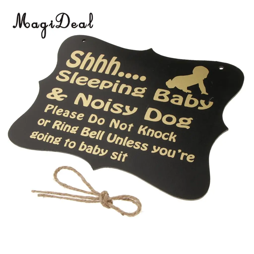 MagiDeal Sleeping Baby and Noisy Dog Hanging Chalkboard Nursery Door Wooden Sign