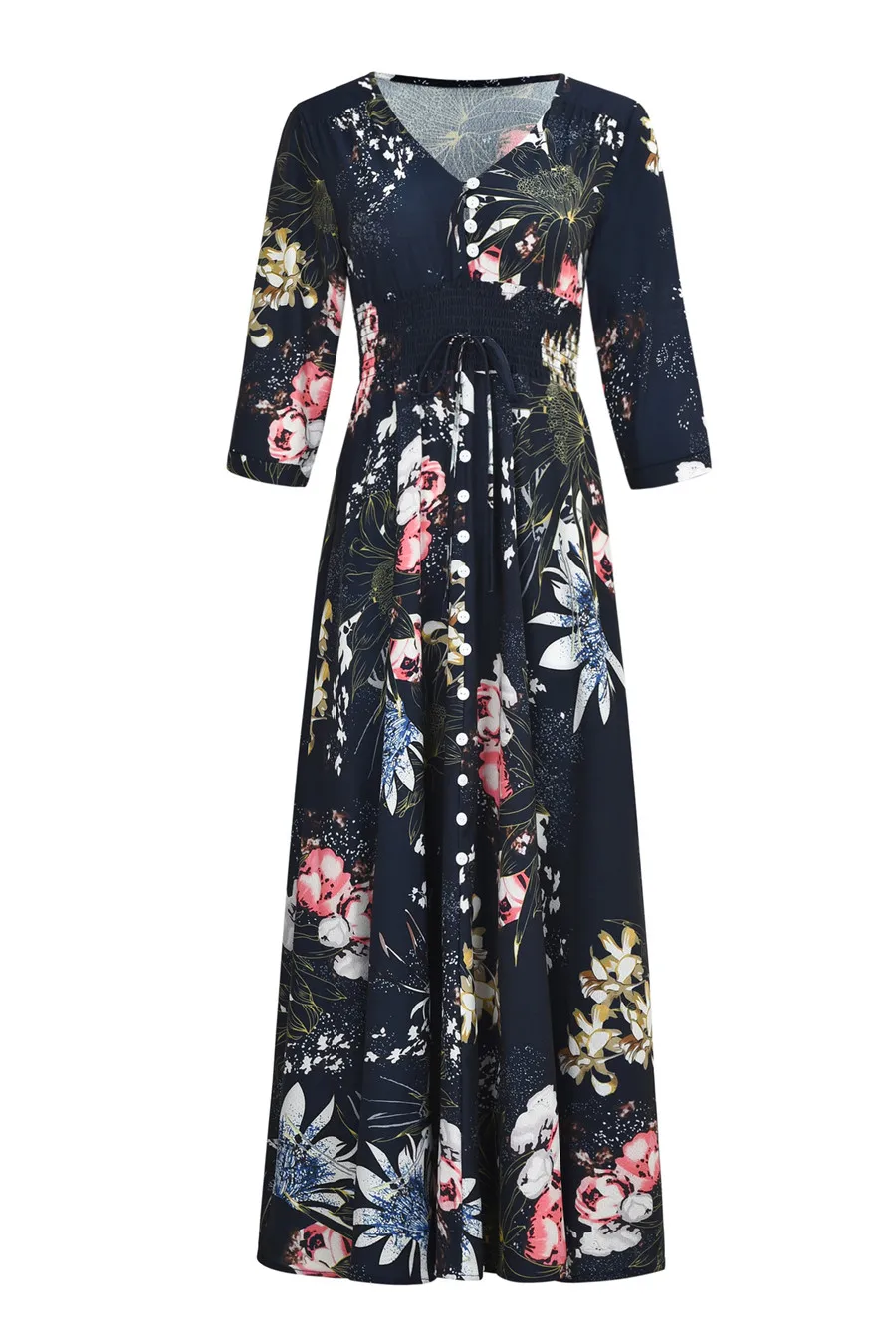 Gladiolus 2019 Spring Summer Dress Women 34 Sleeve V Neck Sexy Floral Print Bohemian Women Maxi Dress Long Beach Ladies Dresses (23)