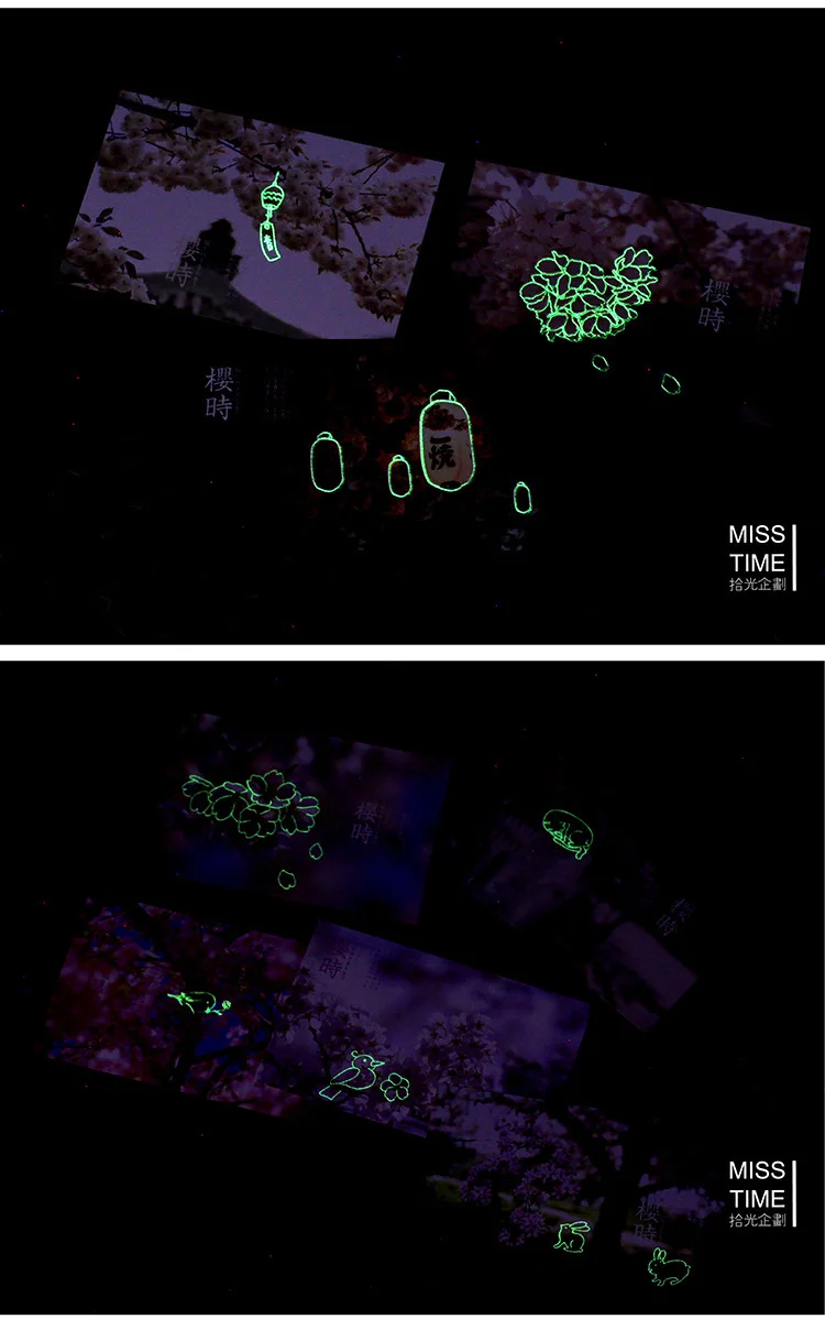 Японский Каваи красивые живописные открытки Сакура путешествия сообщение карта ночной люминесцентный светящийся открытки