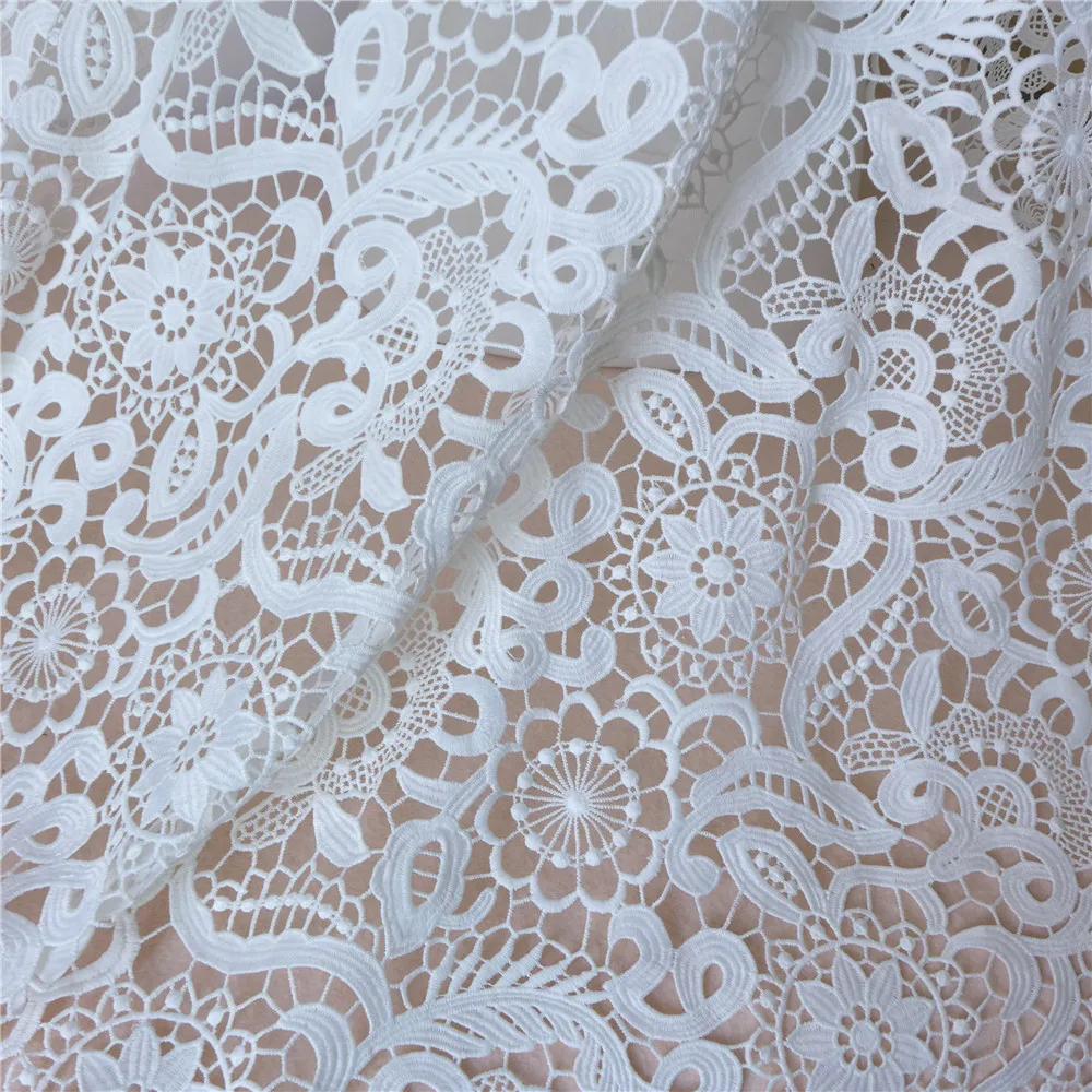 

African Lace Fabric New Fashion Crochet Hollowed Out Lace Water Soluble Flower Guipure Lace Fabric Ivory White/Dusty Pink
