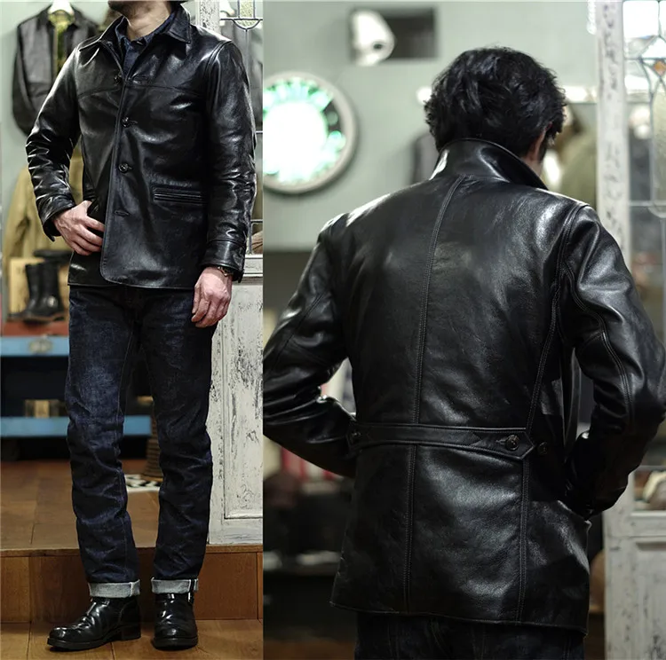 Free shipping.Brand classic brakeman horseskin leather coat,mens 100% genuine leather Jackets,Amelioration leather jacket. petite genuine leather coats & jackets