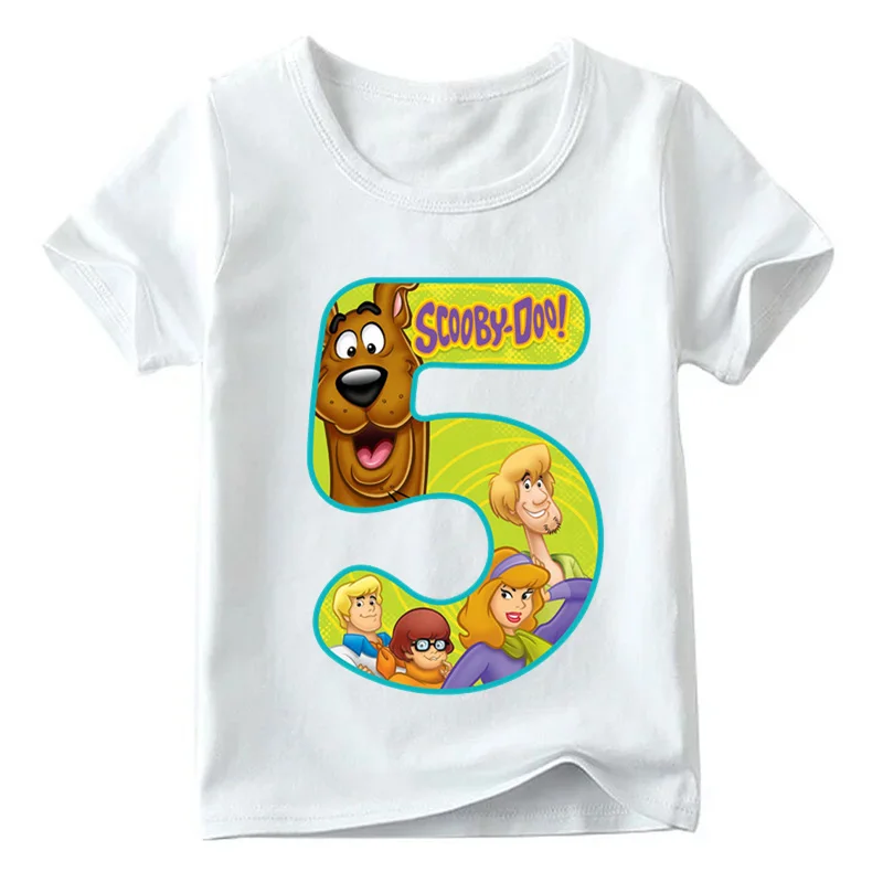 Boys and Girls Cartoon Scooby Doo Number 1~9th Print T shirt Baby Funny Cute T-shirt,Kids Birthday Present Clothes,ooo2427 - Цвет: ooo2427 E