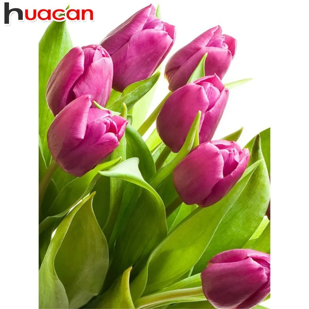 

HUACAN 5D DIY Diamond Painting Flower Diamond Embroidery Tulips Full Drill Square Diamond Mosaic Flowers Picture Of Rhinestones