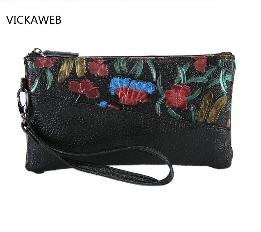 floral pattern women coin purse genuine leather wallet ladies clutch bag famous brand women ...