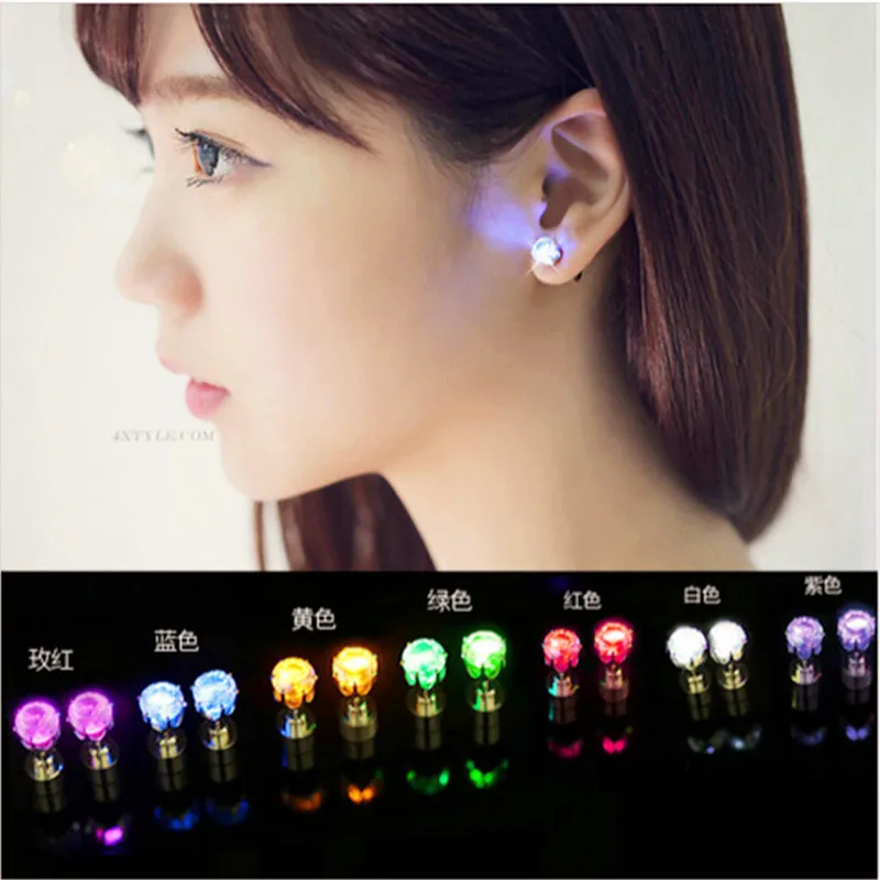 5pairs/lot stainless steel Earrings Light up toy LED Blinking Studs