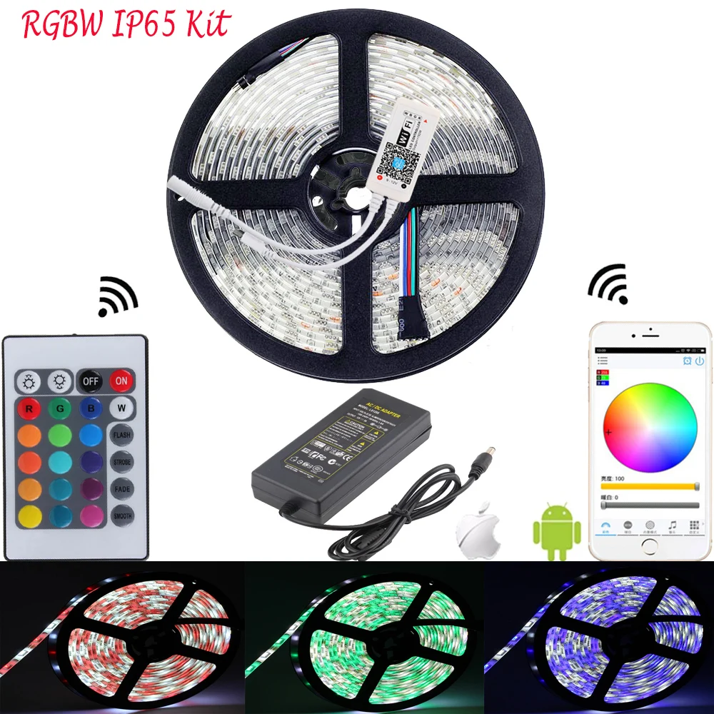 5M 5050 RGB WIFI LED Strip Waterproof RGBW RGBWW Diode Tape 24Key Remote WIFI Wireless
