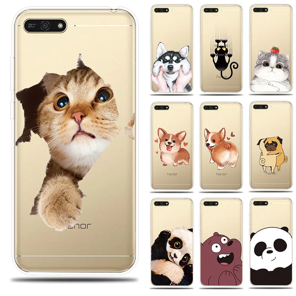 Силиконовый чехол для телефона с рисунком милой собаки кошки huawei Honor 5A 6X 7X 7A Pro 7C 7S