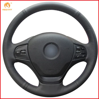 

MEWANT Black Genuine Leather Car Steering Wheel Cover for BMW F30 316i 320i 328i Interior Accessories Parts