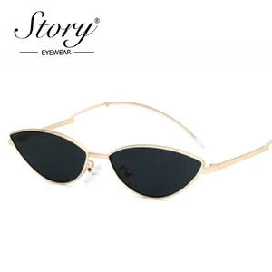 STORY Fashion Tiny Cat Eye 90S Sunglasses Vintage Retro Gold Metal Frame Small Cateye Sun Glasses Women Summer Shades Gifts