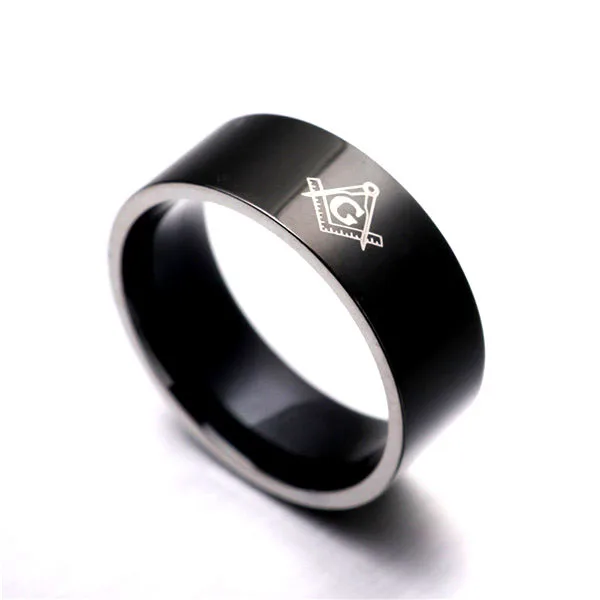 

316L Titanium Steel Punk Men Ring Free Mason Freemasonry Masonic Male Vintage Black Brand Ring Jewelry nice gift