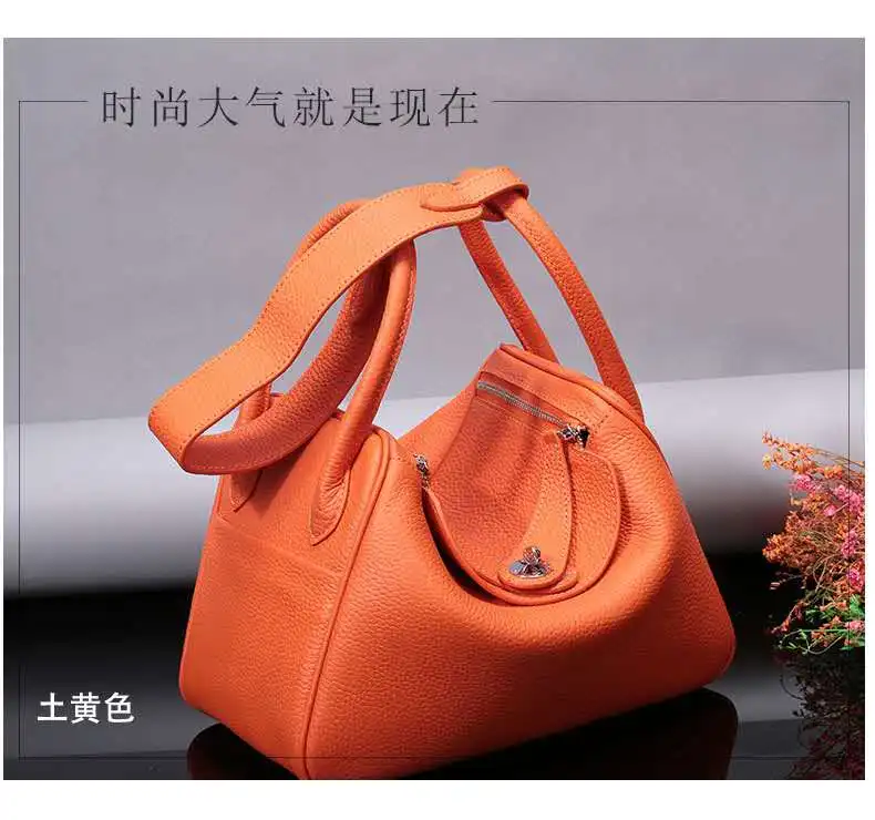 

2019 European fashion leather female bag top layer genuine leather lychee pattern platinum Lindi bag shoulder bag